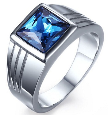 Stilingas mėlynas deimantinis volframo žiedas vyrams