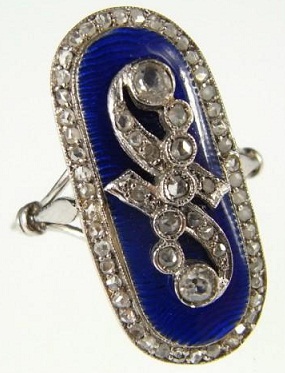 Edvardo mėlynas deimantinis žiedas platinoje