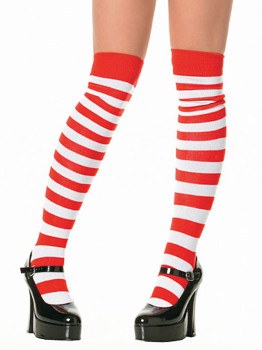 Kırmızı Beyaz Uzun Çizgili Çorap