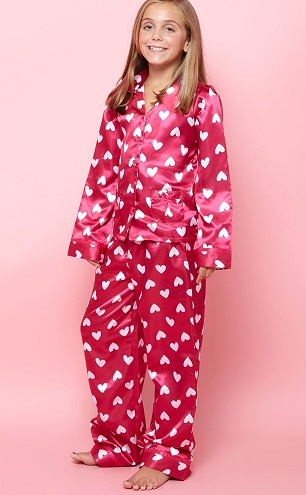Kız Çocuk Pembe Kalp Saten Pijama