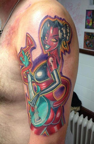 Velnio pin up merginos tatuiruotė