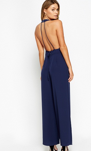 Çarpıcı Backless Lacivert Tulumlar