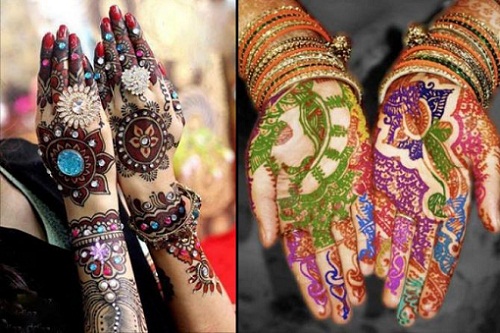 Įvairių spalvų „Mehendi“ dizainas musone