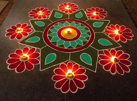 Spalvingas Rangoli dizainas