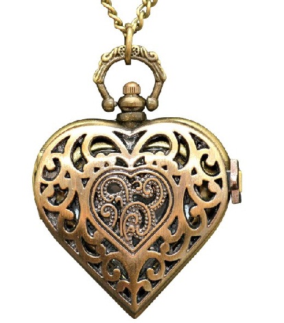 Širdies medalionas su laikrodžiu viduje