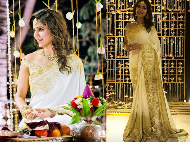 samantha sužadėtuvės saree kaina