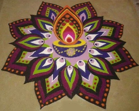 Naujausias 3D „Rangoli“ dizainas su „Diyas“