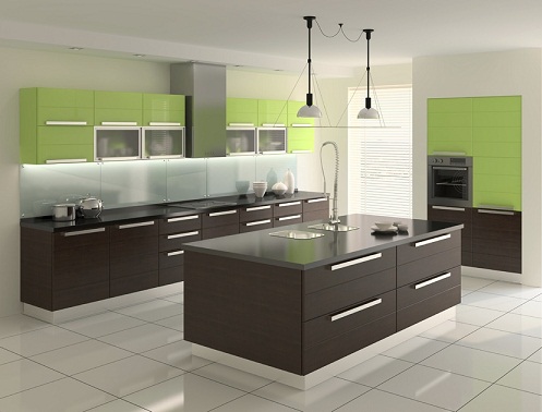 3D virtuvė ruda ir žalia