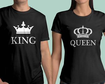 Düz Siyah Kral ve Kraliçe T-Shirt