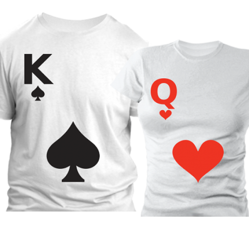K & Q Kalp ve Maça Baskılı Tişört