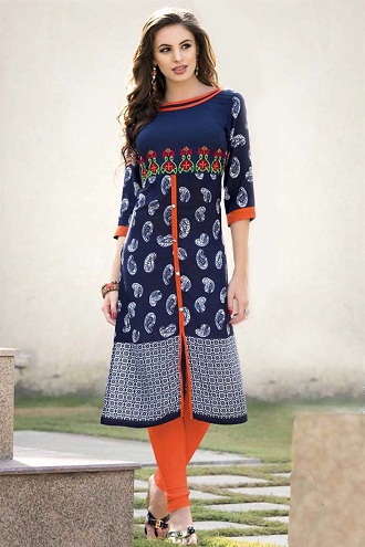 Kumaş Tasarımcı Nakışlı Mavi Kurti
