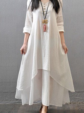 Keten Pamuk Düz Yarım Dikişli Maxi Kurti
