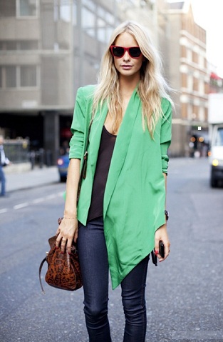 Kadın Asimetrik Yeşil Blazer