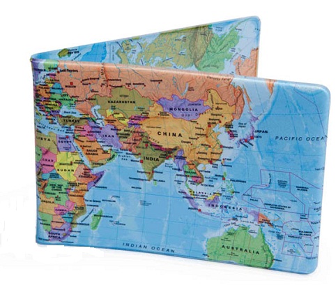 Pasaulio žemėlapio sukurta piniginė