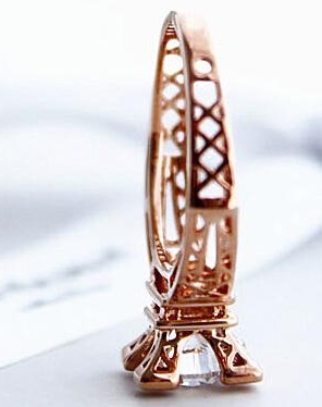 Rožinio aukso Eifelio bokšto žiedas moterims