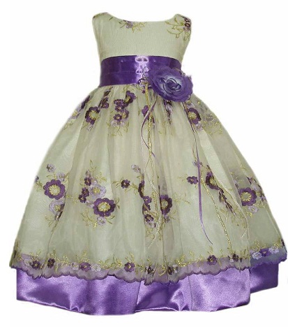 Violetinė siuvinėjimo gėlių dizaino Frock