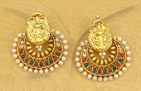 tapınak-mücevher-küpeler-manekratna-paanshape-gine-paralı-küpeler