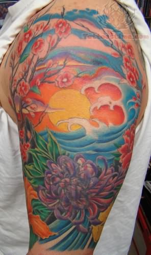 Ryškūs spalvingi vandenyno tatuiruočių dizainai