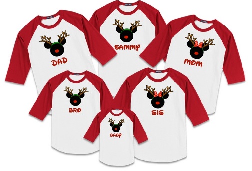 Šeimyniniai Kalėdiniai marškinėliai su Mikiu