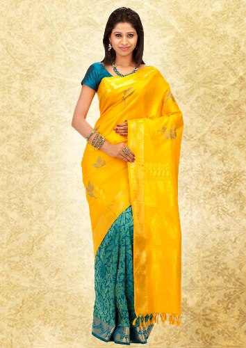 Sarı-Mavi Pothys Kanjeevaram Saree