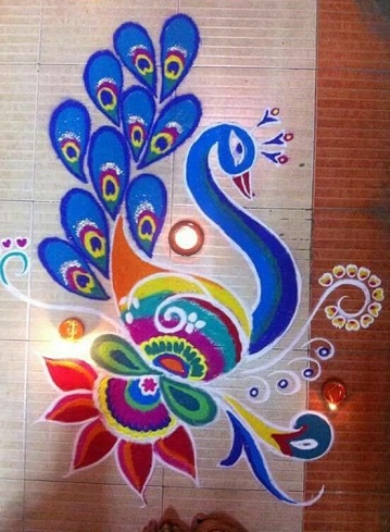 Pooja Odası için Peacock Rangoli Tasarımı