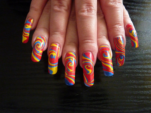 Psychedelic Swirl Water Mermer Nail Art