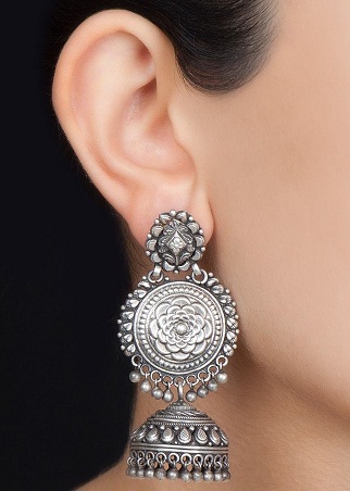 Sidabrinis gėlių Jhumkas