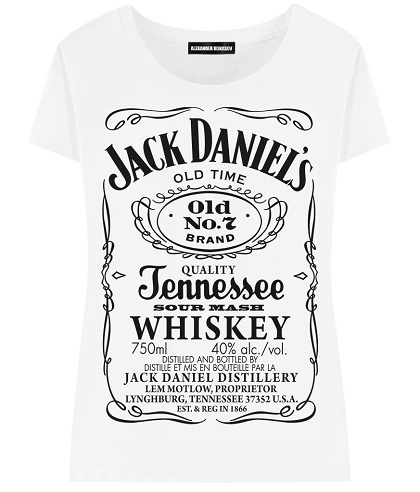 Düz Beyaz Jack Daniel Baskılı Kadın Tişörtü: