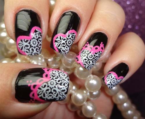 Lacey-Hearts Nail Art Tasarım