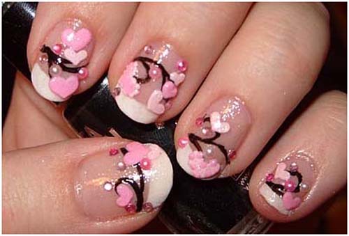 Fransız Ucu Kalpler Sevgililer Günü Nail Art