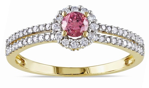 Apvalus deimantinis rožinis žiedas