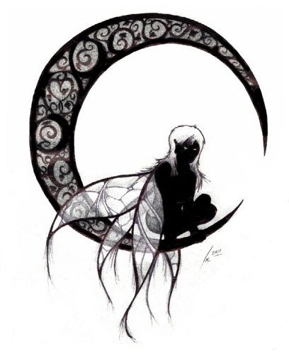 Klasikinės gotikinės mėnulio tatuiruotės juodos spalvos