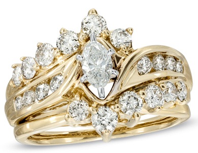 Marquise deimantinių vestuvinių žiedų rinkinys