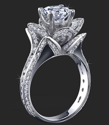 Lotoso stiliaus deimantinis vestuvinis žiedas