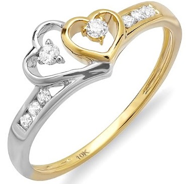 Dviejų širdies formos deimantinis vestuvinis žiedas