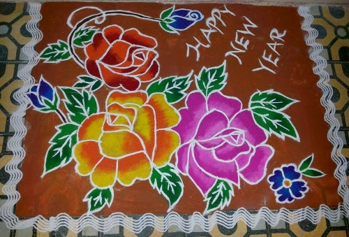 2021 için Çiçekli Yeni Yıl Rangoli Tasarımları