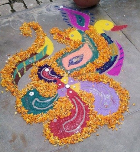 Yeni Yıl 2021 için Ördek Rangoli Tasarımı