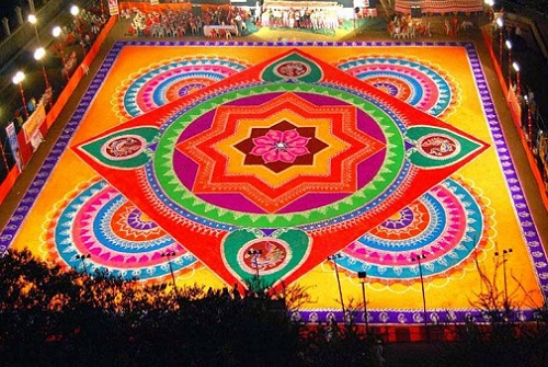 Hindu Rangoli dizainas - Diya Rangoli dizainas „Pujas“