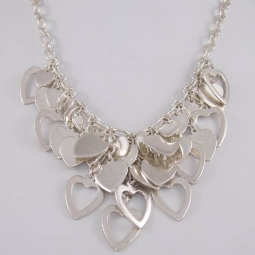 Dangling Heart Linked Rolo Sterling Silver karoliai