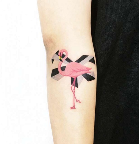Flamingo tatuiruotės ant dilbio