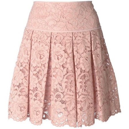 Plisuotas rožinės spalvos nėrinių skaidrus sijonas