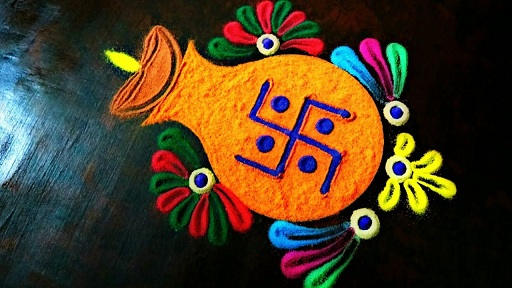 Kalash Rangoli dizainas su Diya