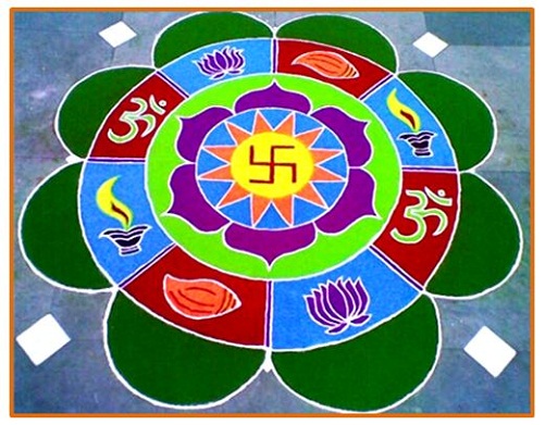 Hindu El Yapımı Dini Rangoli Tasarımı