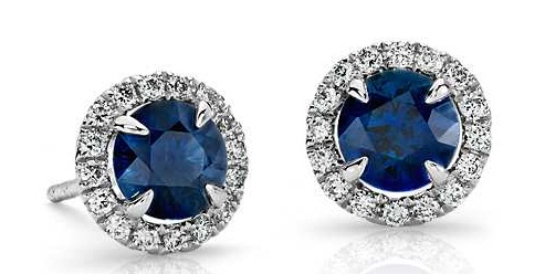 Deimantiniai auskarai su mėlynais safyrais