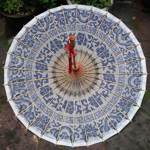 Mavi Çiçekli Çin Şemsiyesi