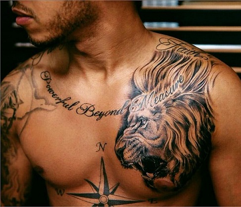 Liūto rašto apykaklės kaulų tatuiruotė