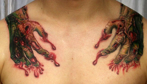 Fantastiškas „Zombie“ rankų tatuiruotės dizainas