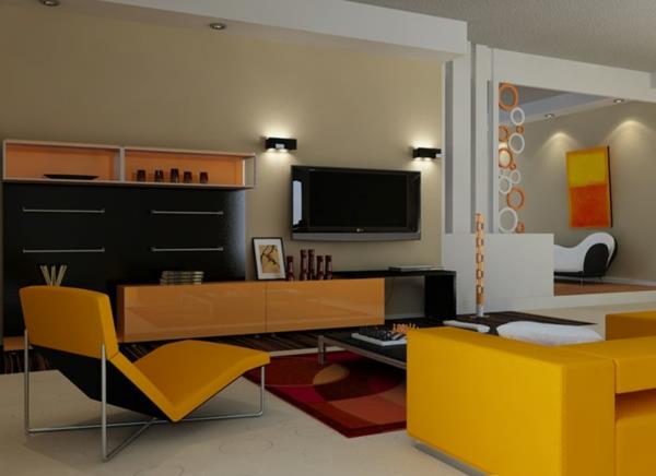 Τρέχουσες τάσεις εσωτερικού σχεδιασμού πολύχρωμες κίτρινες ξαπλώστρες καναπέδων