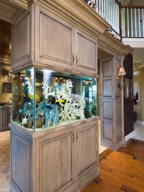 Το ενυδρείο στο σπίτι φέρνει τον πολύχρωμο υποβρύχιο κόσμο στον ελκυστικό εσωτερικό σχεδιασμό του σπιτιού σας