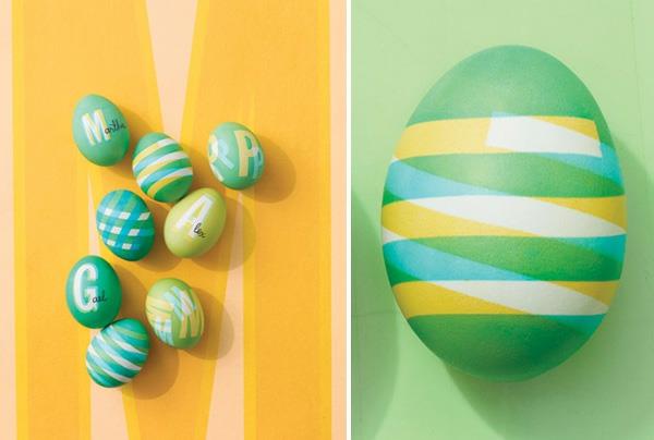 Βάψτε επιλεγμένα πασχαλινά αυγά πράσινα, κίτρινα και λευκά